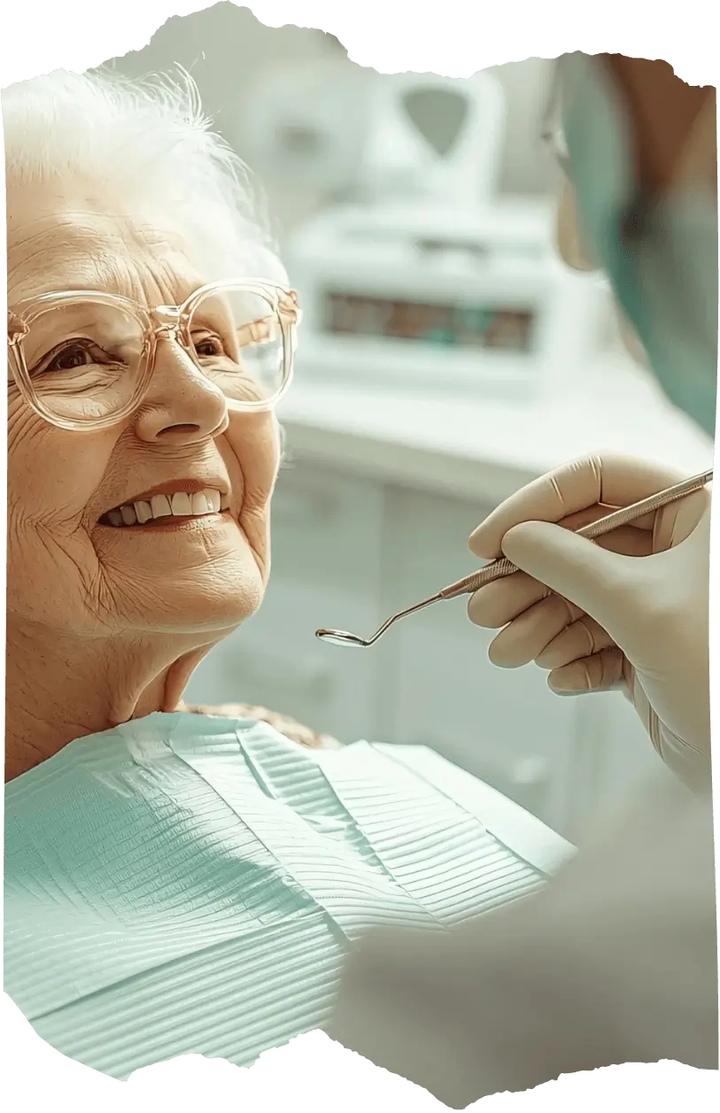 Elderly patient receiving emergency dental care